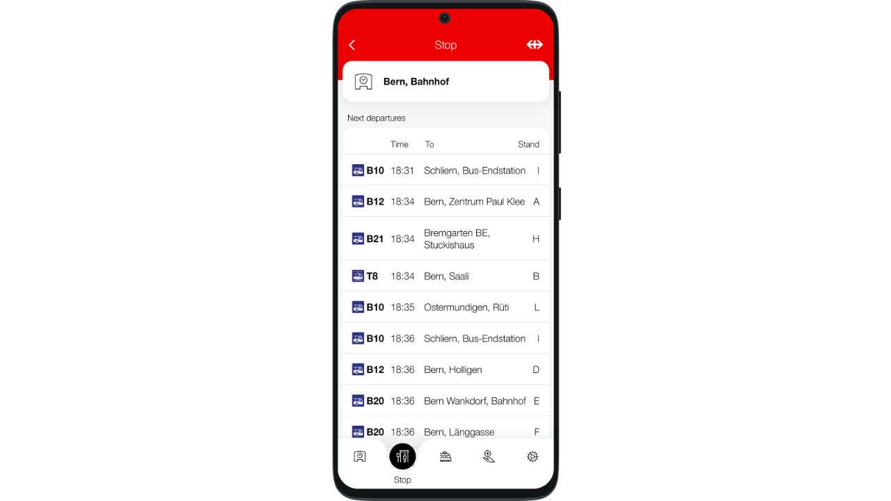 Bus and tram stops within a 200 metres radius of your current location are being displayed. The radius can be extended to 1 kilometre in the app settings.