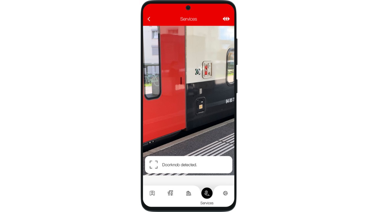 Use the “Finder” function to find the door and the door knob of the train.