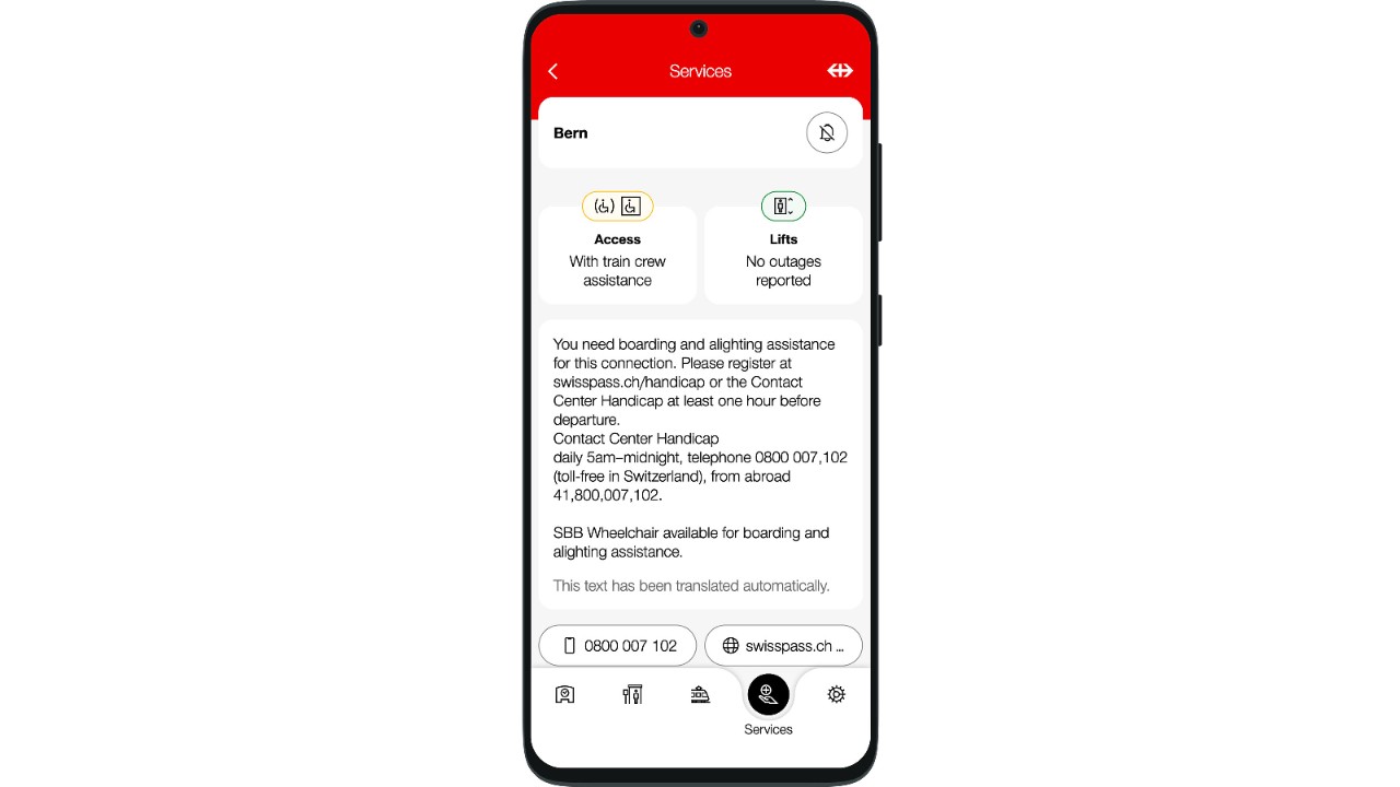 The ‘Accessibility’ function provides you with information about accessibility at stations. 